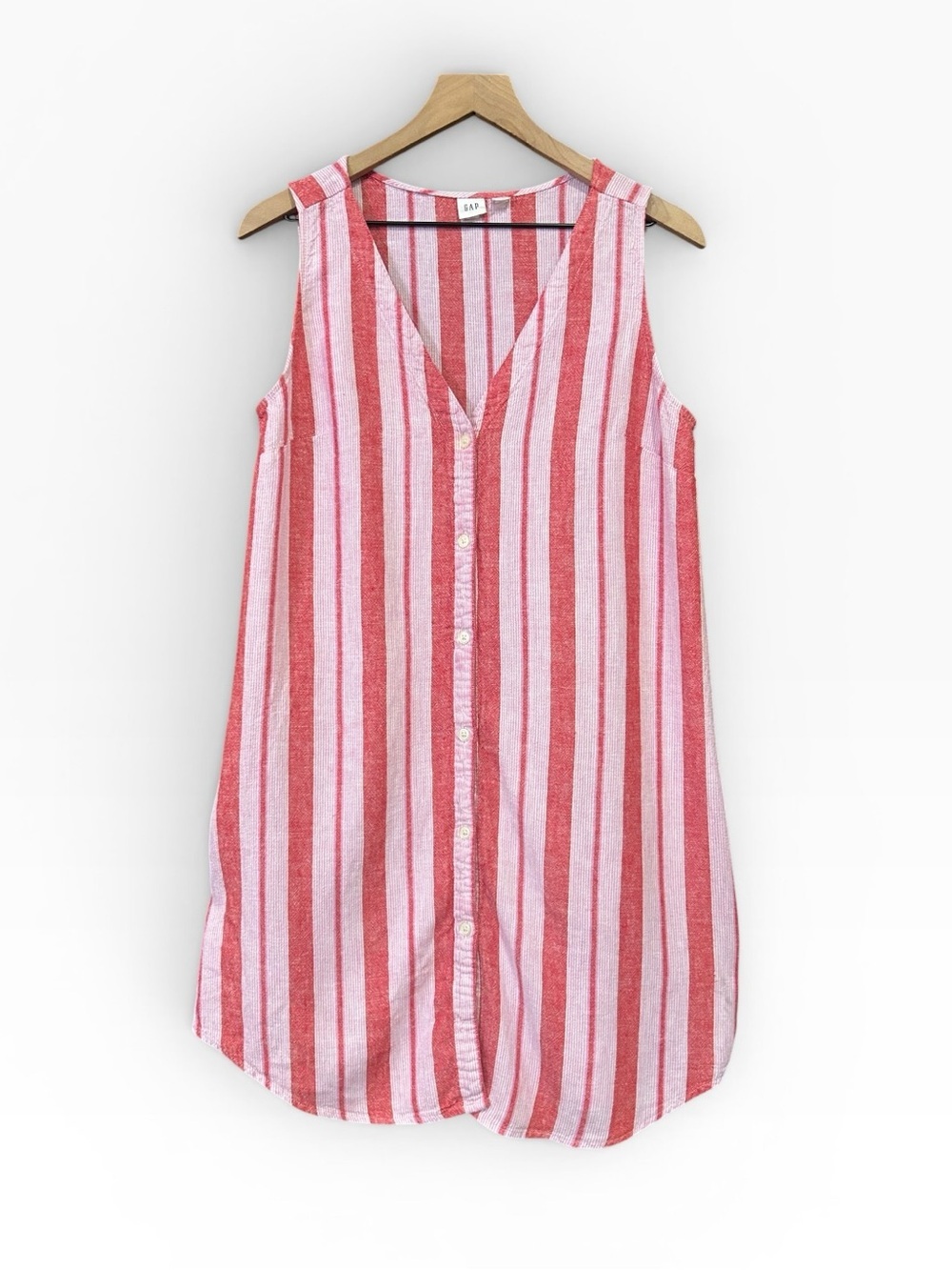 Gap Linen Blend Vertical Stripe Sleeveless Button Front Shift Dress Size Medium